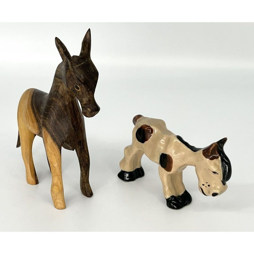 Vintage Horse Figurines Set of 2 - Wood and‎ Ceramic